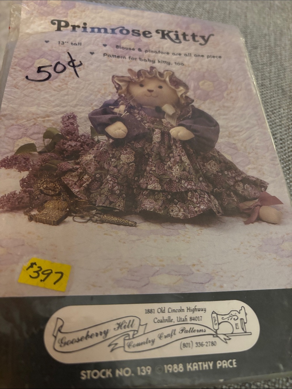 Gooseberry Hill "Primrose Kitty" soft sculpture doll sewing pattern,